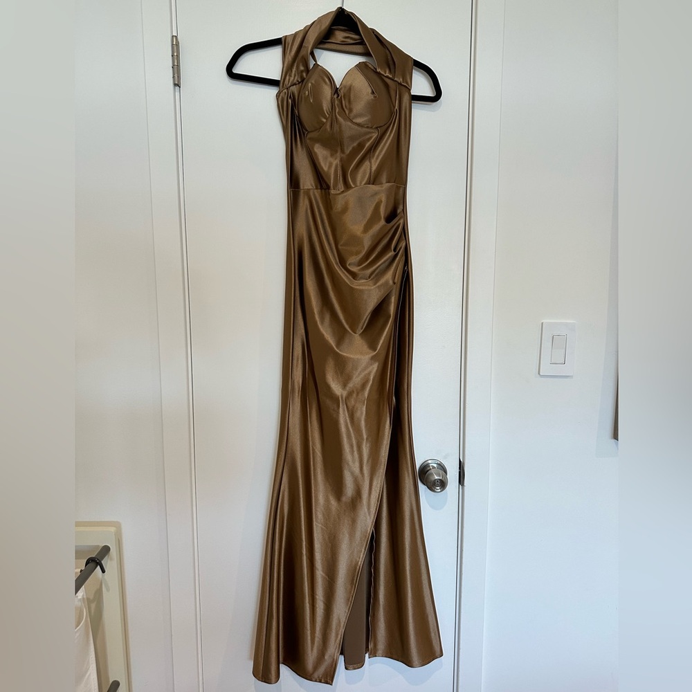 Blue Sand Gold Gown NWT